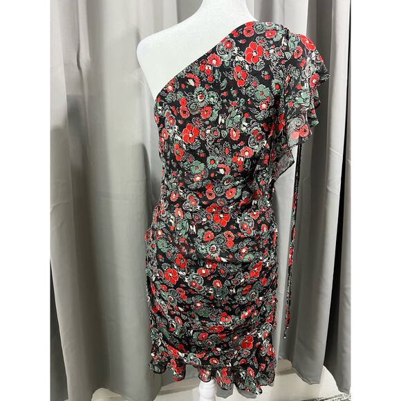 Veronica Beard Black and Red Floral Silk Mini Dress With Ruffles sz 2 - Picture 5 of 11